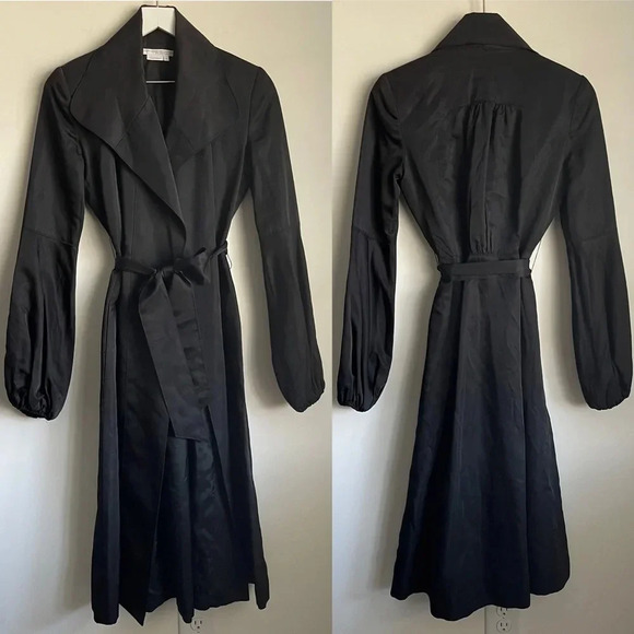 To The Max black satin open front belted trench coat size small - Picture 1 of 15